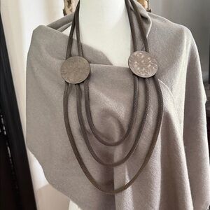 Sarah Cavender Metal Works Antique Silver Mesh 3 Layer Medallion Necklace